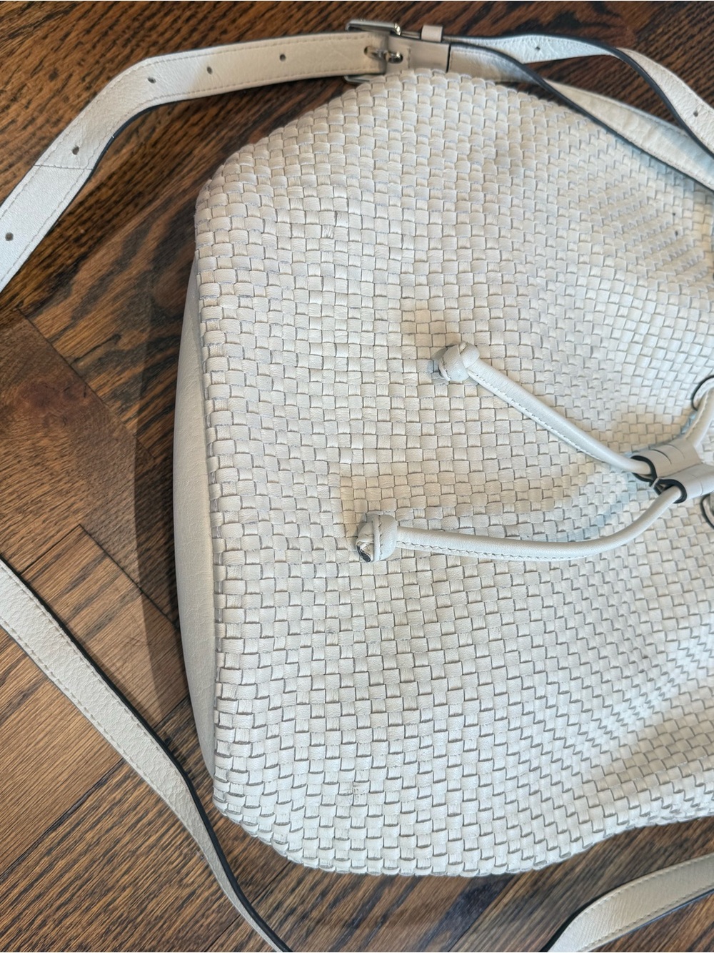 Cole Haan Cream Woven Drawstring Shoulder Bag